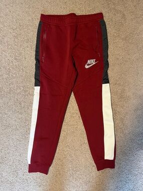 Nike Maroon Jogger Pants with Black & White Panels